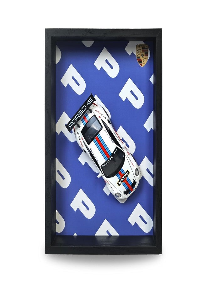 CodersParadise - Porsche GT3 RS 3D Car Frame Wall Art | 1:32 Die-Cast Metal Model Car with Red & Blue Racing Stripes | Wooden Display Frame, Detachable Miniature, Interchangeable Posters, Pull-Back Action, Lights & Opening Doors | Collectible Gift for Cars Lovers - Image 1